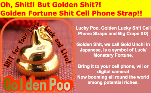 lucky golden shit cell phone strap